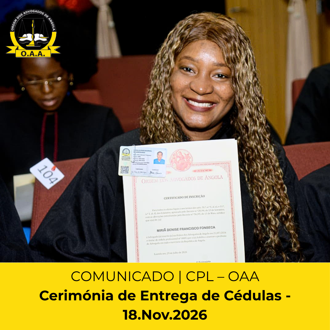 COMUNICADO CPL-OAA | Cerimónia de Entrega de Cédulas - 18 de Nov. 2026